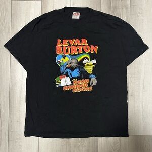 Vintage LeVar Burton Read Banned Books Black Graphic T-Shirt Made In Usa